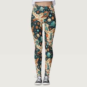 Retro Space Rocket Planets Orange Teal Nursery Leggings