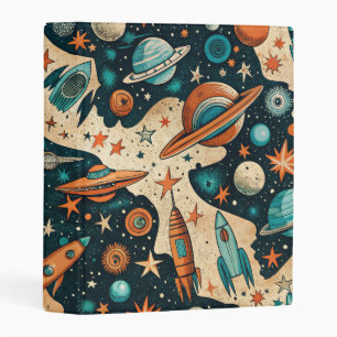 Retro Space Rocket Planets Orange Teal Nursery Mini Binder