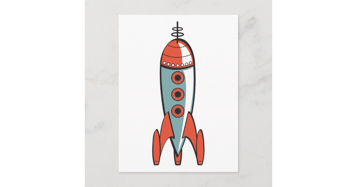 retro space rocket postcard | Zazzle