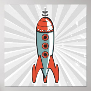 retro space rocket poster