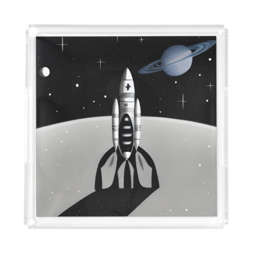 Retro Space Rocket  Saturn Acrylic Tray