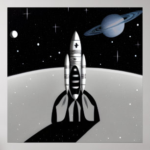 Retro Space Rocket & Saturn Poster