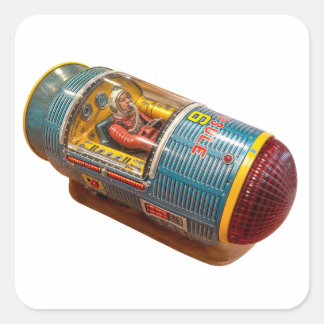 RETRO SPACE ROCKET TOY T-SHIRT SQUARE STICKER