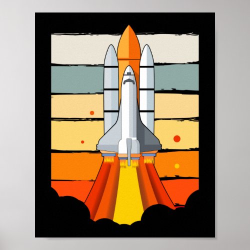 Retro Space Rocket Vintage Astronaut Spacecraft Poster