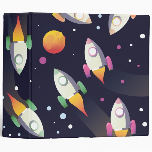 Retro Space Rockets Pattern 3 Ring Binder (Front/Spine)