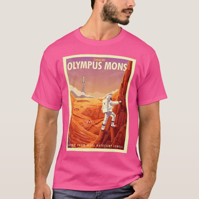 Retro Space Tourism Mars Olympus Mons Mountain Cli T-Shirt (Front)