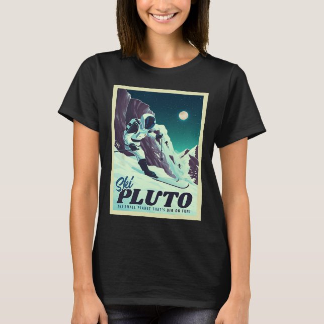 Retro Space Tourism Ski Pluto Skiing Skier  T-Shirt (Front)