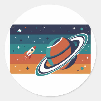 Retro Space Travel Classic Round Sticker