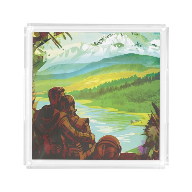 Retro Space Travel Poster-An Earth Science Mission Acrylic Tray (Front)