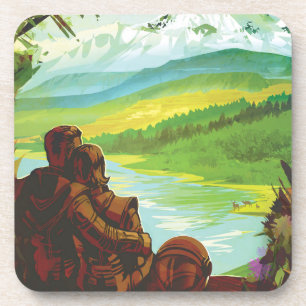 Retro Space Travel Poster-An Earth Science Mission Beverage Coaster