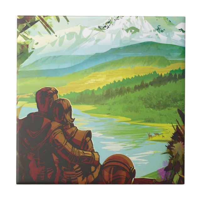 Retro Space Travel Poster-An Earth Science Mission Ceramic Tile (Front)