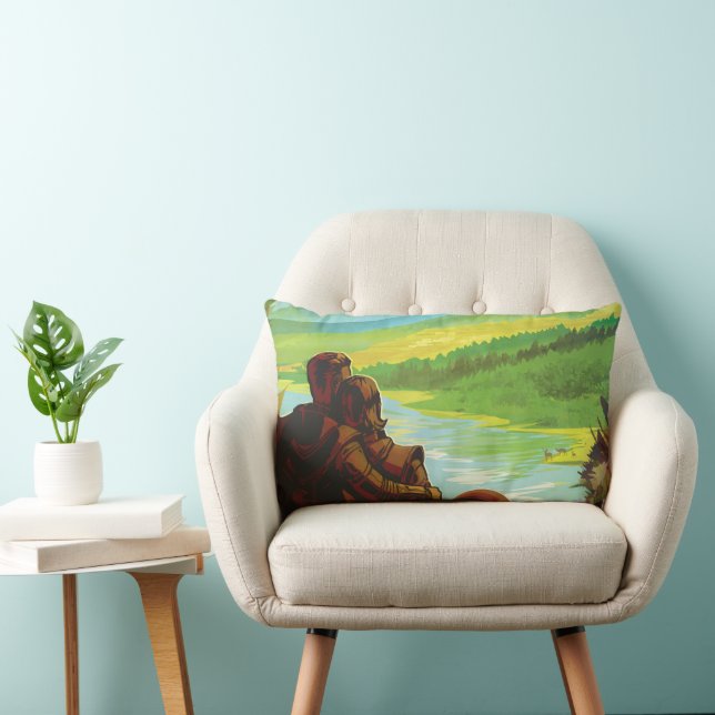 Retro Space Travel Poster-An Earth Science Mission Lumbar Pillow (Chair)