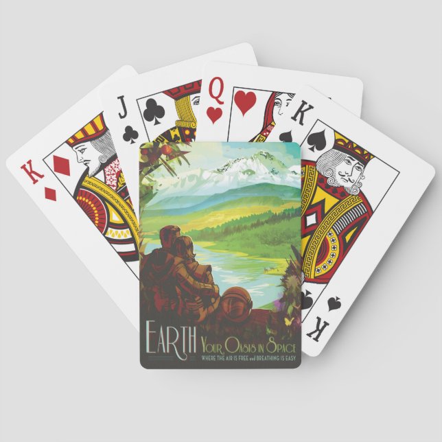 Retro Space Travel Poster-An Earth Science Mission Poker Cards (Back)