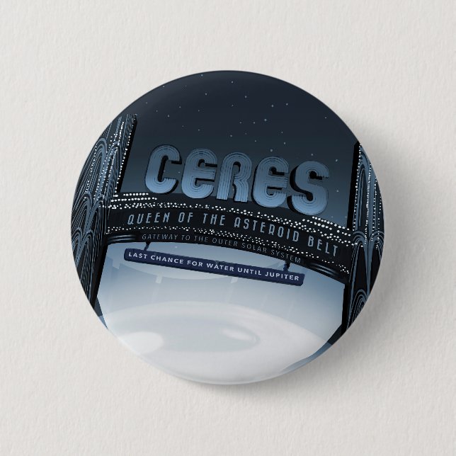 Retro Space Travel Poster-Dwarf Planet Ceres. Button (Front)