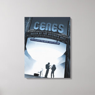 Retro Space Travel Poster-Dwarf Planet Ceres. Canvas Print