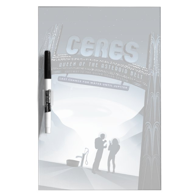 Retro Space Travel Poster-Dwarf Planet Ceres. Dry Erase Board (Front)