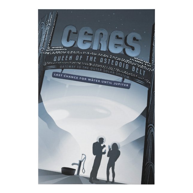 Retro Space Travel Poster-Dwarf Planet Ceres. Faux Canvas Print (Front)