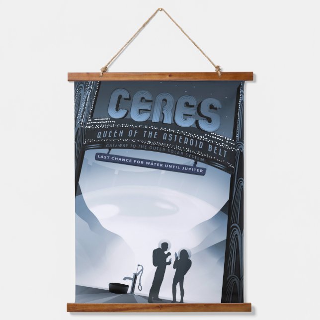 Retro Space Travel Poster-Dwarf Planet Ceres. Hanging Tapestry (Front)