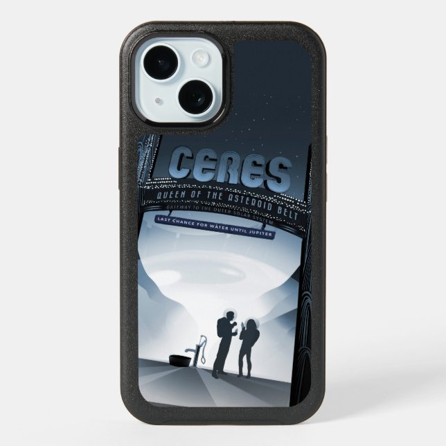Retro Space Travel Poster-Dwarf Planet Ceres. iPhone 15 Case (Back)