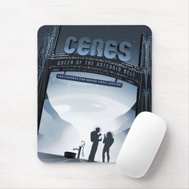 Retro Space Travel Poster-Dwarf Planet Ceres. Mouse Pad (With Mouse)