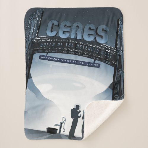 Retro Space Travel Poster_Dwarf Planet Ceres Sherpa Blanket