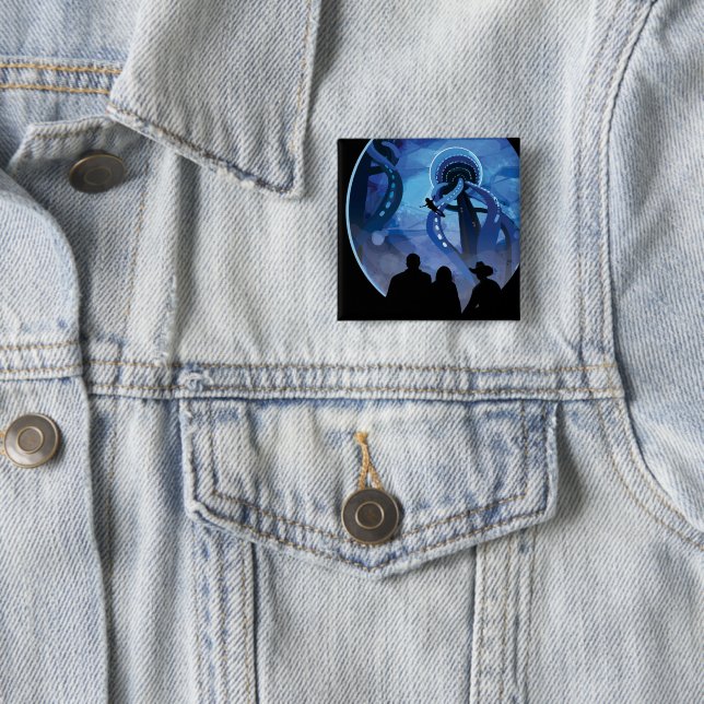 Retro Space Travel Poster- Jupiter's Moon Europa. Button (In Situ)