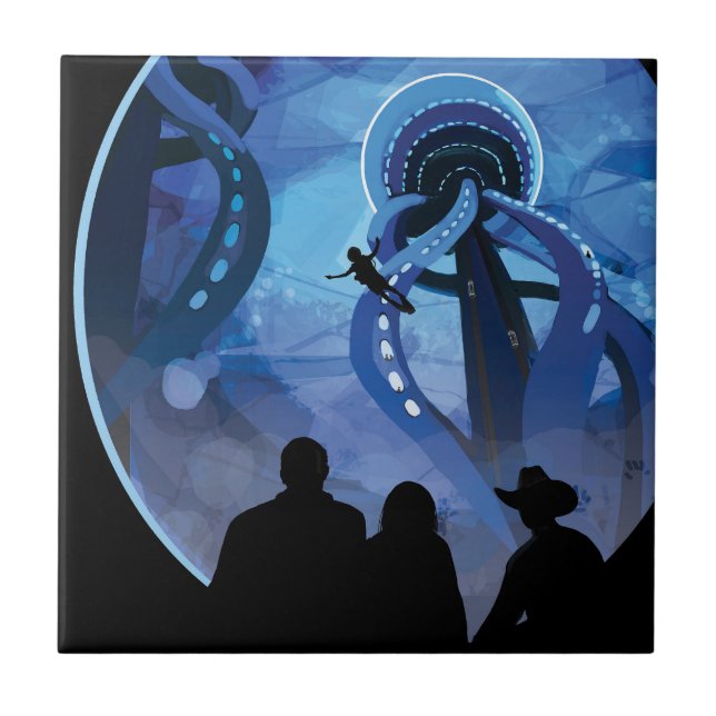 Retro Space Travel Poster- Jupiter's Moon Europa. Ceramic Tile (Front)