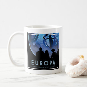 Retro Space Travel Poster- Jupiter's Moon Europa. Coffee Mug