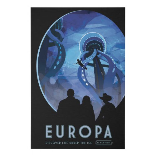 Retro Space Travel Poster_ Jupiters Moon Europa Faux Canvas Print
