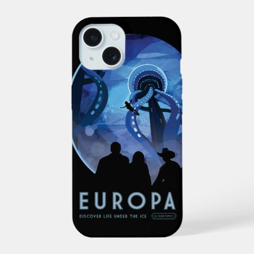 Retro Space Travel Poster_ Jupiters Moon Europa iPhone 15 Case