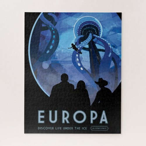 Retro Space Travel Poster_ Jupiters Moon Europa Jigsaw Puzzle
