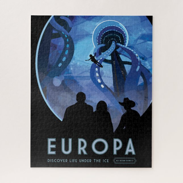 Retro Space Travel Poster- Jupiter's Moon Europa. Jigsaw Puzzle (Vertical)