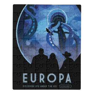 Retro Space Travel Poster- Jupiter's Moon Europa. Jigsaw Puzzle
