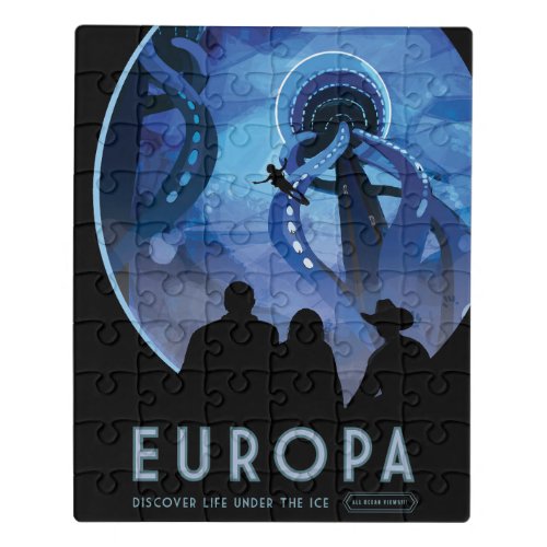 Retro Space Travel Poster_ Jupiters Moon Europa Jigsaw Puzzle