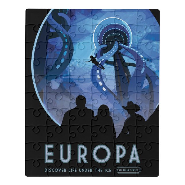 Retro Space Travel Poster- Jupiter's Moon Europa. Jigsaw Puzzle (Puzzle Vertical)