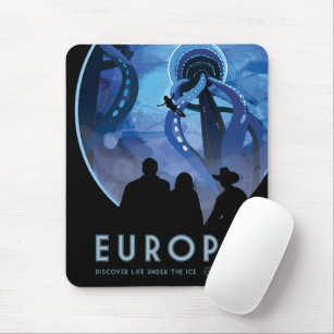 Retro Space Travel Poster- Jupiter's Moon Europa. Mouse Pad