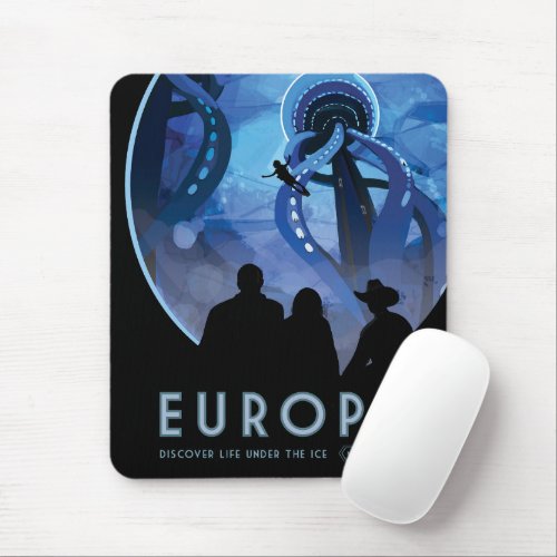 Retro Space Travel Poster_ Jupiters Moon Europa Mouse Pad