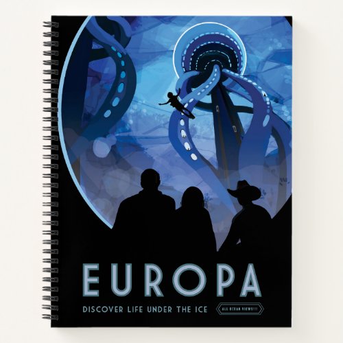 Retro Space Travel Poster_ Jupiters Moon Europa Notebook