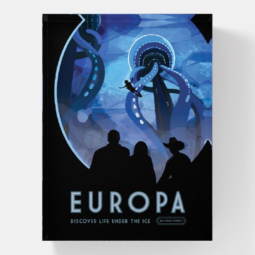 Retro Space Travel Poster_ Jupiters Moon Europa Paperweight