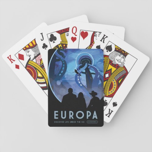 Retro Space Travel Poster_ Jupiters Moon Europa Playing Cards