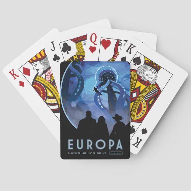 Retro Space Travel Poster- Jupiter's Moon Europa. Poker Cards (Back)