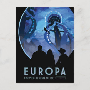 Retro Space Travel Poster- Jupiter's Moon Europa. Postcard