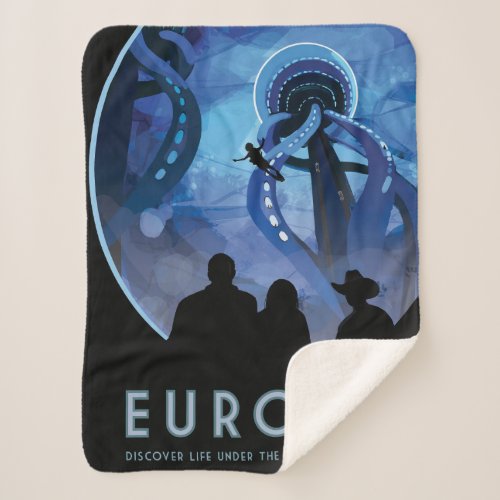 Retro Space Travel Poster_ Jupiters Moon Europa Sherpa Blanket