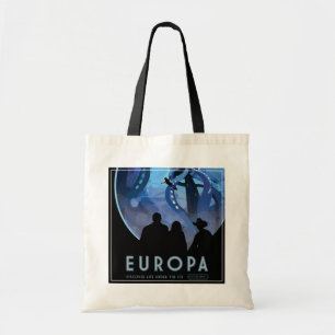 Retro Space Travel Poster- Jupiter's Moon Europa. Tote Bag