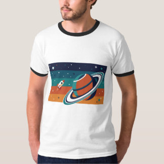Retro Space Travel Poster Ringed Planet T-Shirt