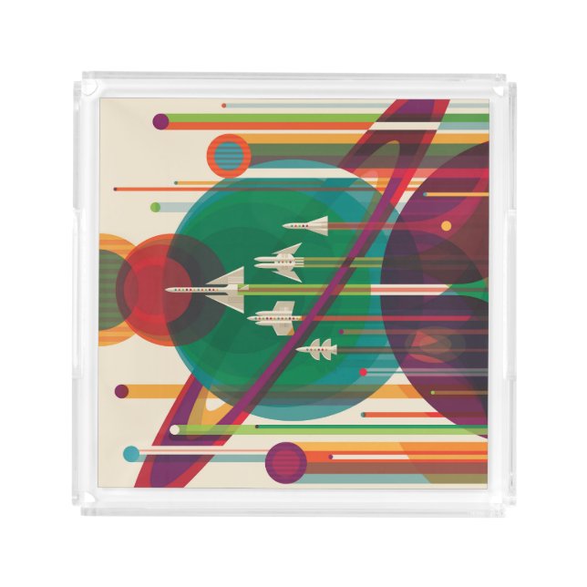 Retro Space Travel Poster- Solar System Grand Tour Acrylic Tray (Front)