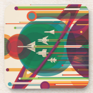 Retro Space Travel Poster- Solar System Grand Tour Beverage Coaster