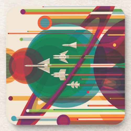 Retro Space Travel Poster_ Solar System Grand Tour Beverage Coaster