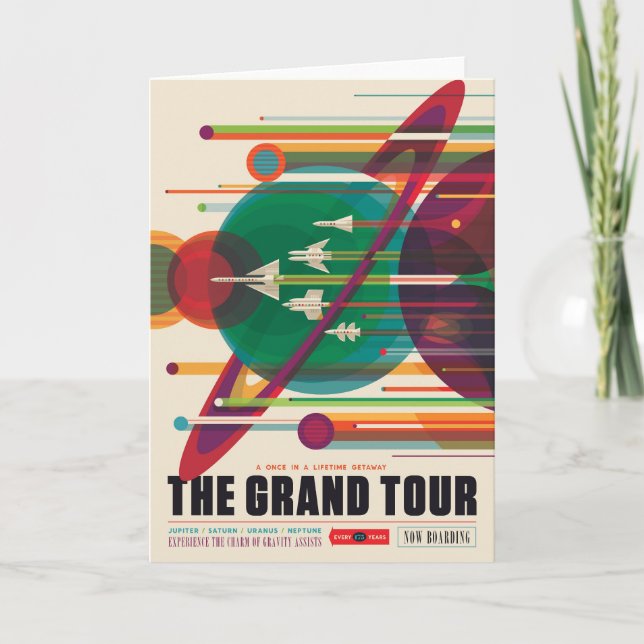 Retro Space Travel Poster- Solar System Grand Tour Card (Front)