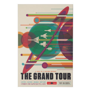 Retro Space Travel Poster- Solar System Grand Tour Faux Canvas Print
